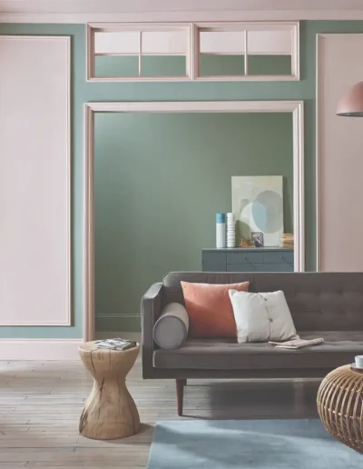 Inspiración salas de estar tono rosa y verde