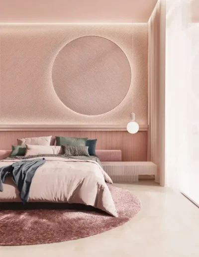 Inspiración dormitorio color rosado con texturas